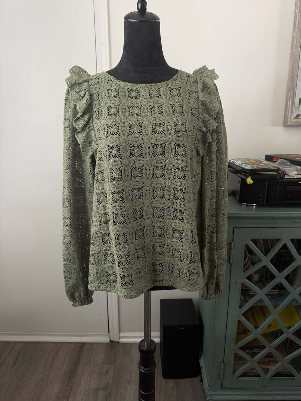 Sézane Sezalory Green Lace Long Sleeve Blouse Size 40